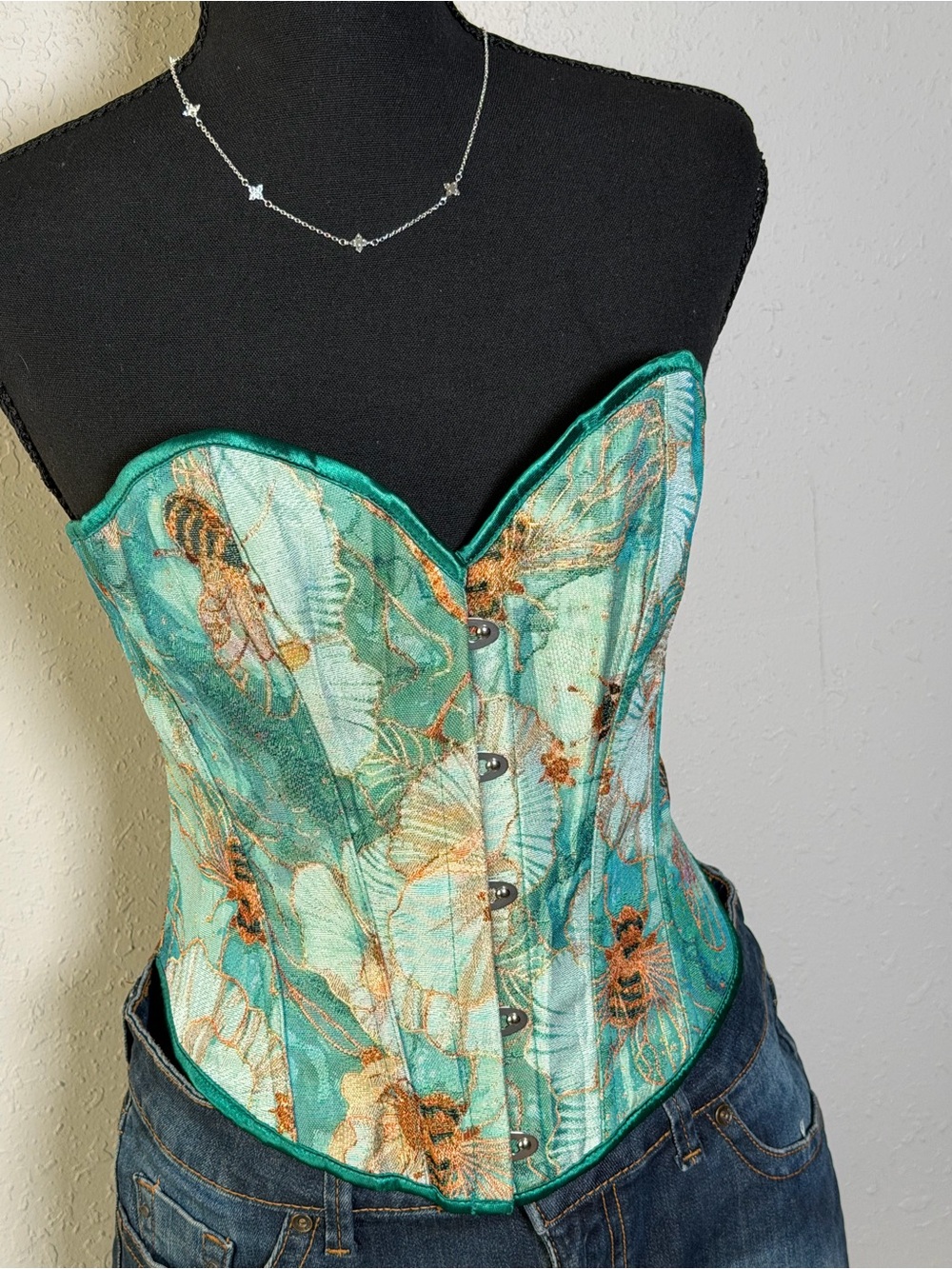 Aqua Floral Overbust Corset
